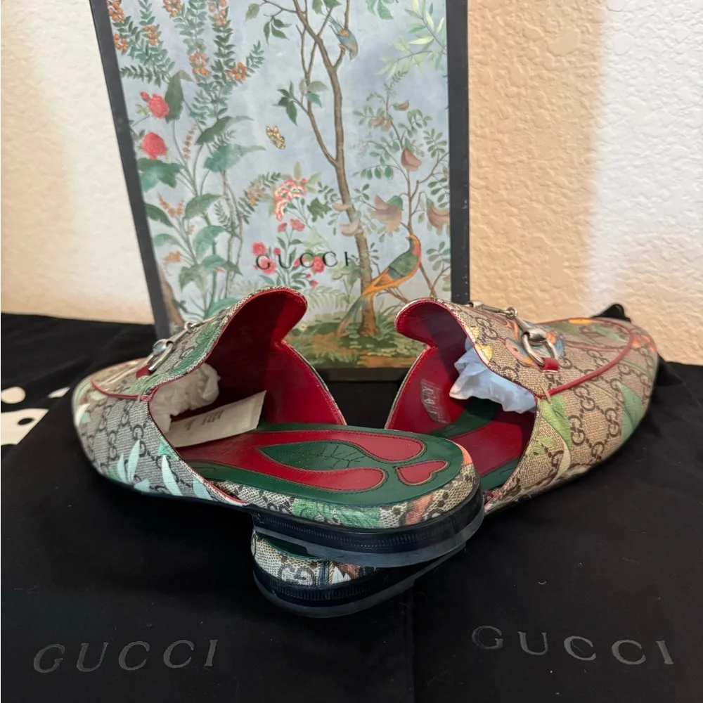 Gucci Men's Floral Print Loafers - Green and Red - Picture 2 of 11
